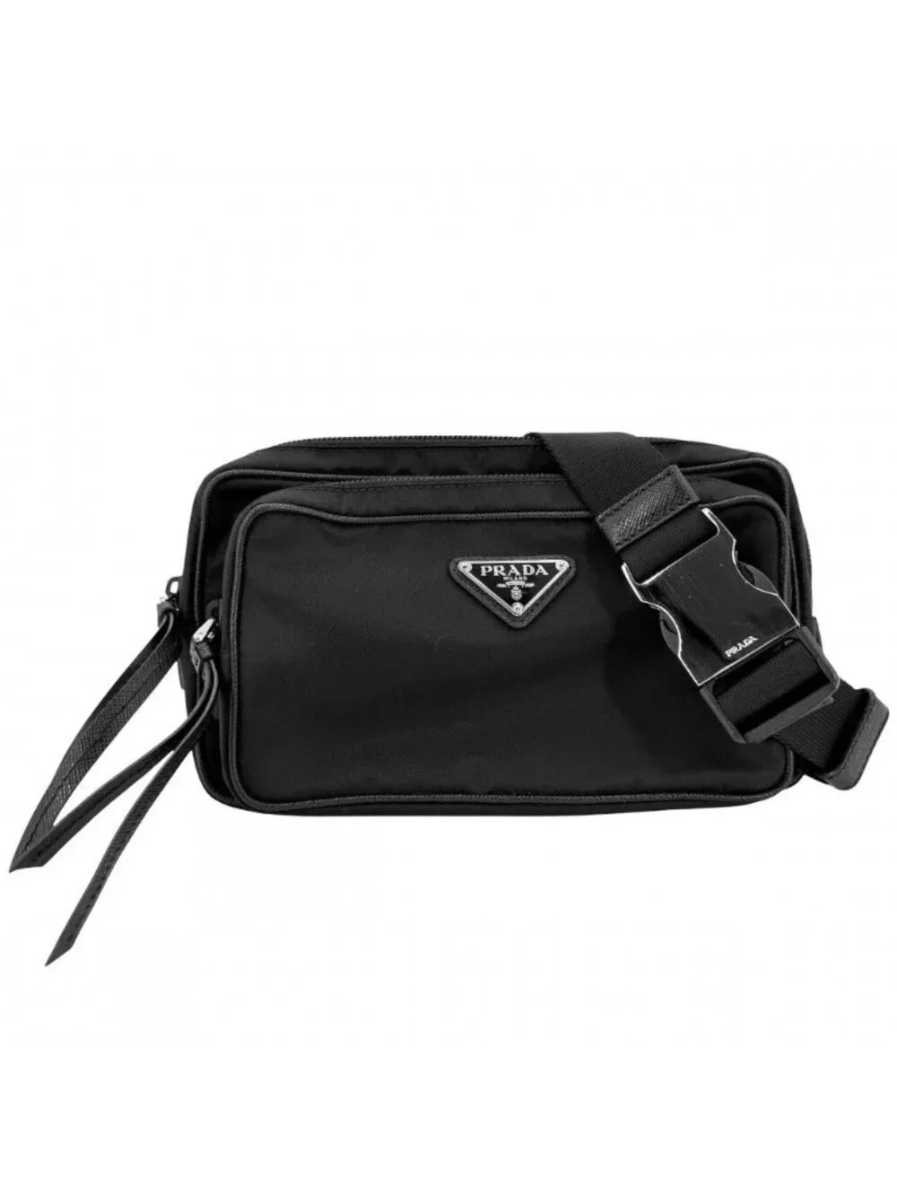 Prada Belt Bag Triangle Logo Bag Nylon Black Silver